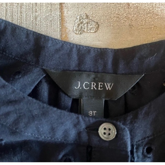 J. Crew Navy Blue Eyelet Cotton Long Sleeve Button Up Blouse Girls 3T - Picture 3 of 6
